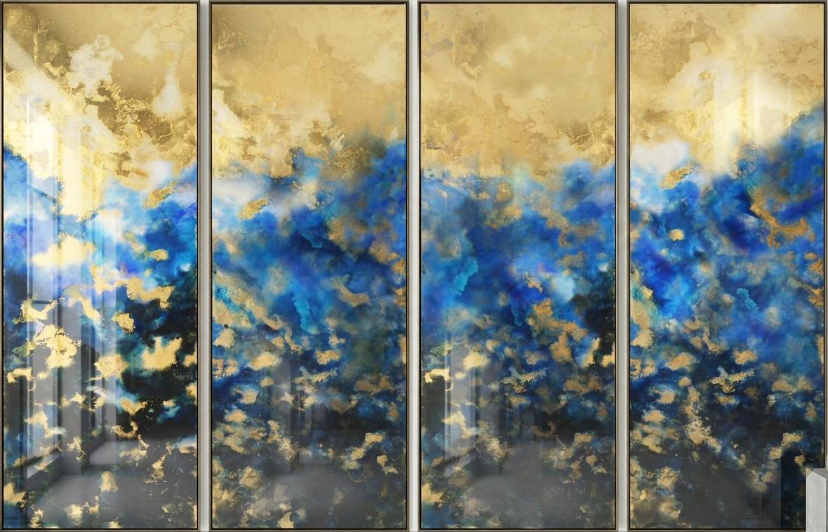 Pannelli artistici in vetro blu e foglia d’oro